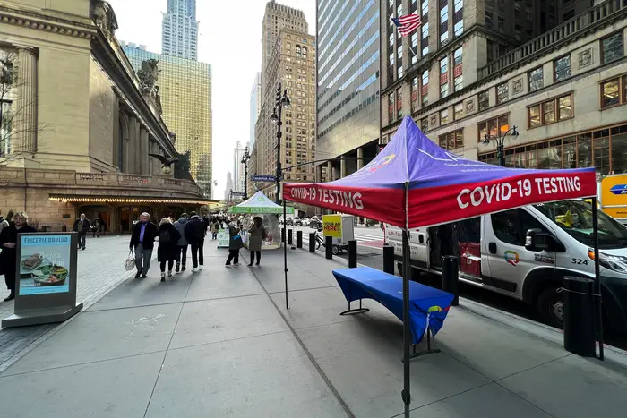 A pop-up COVID testing tent outside Grand Central Terminal, March 1, 2023.